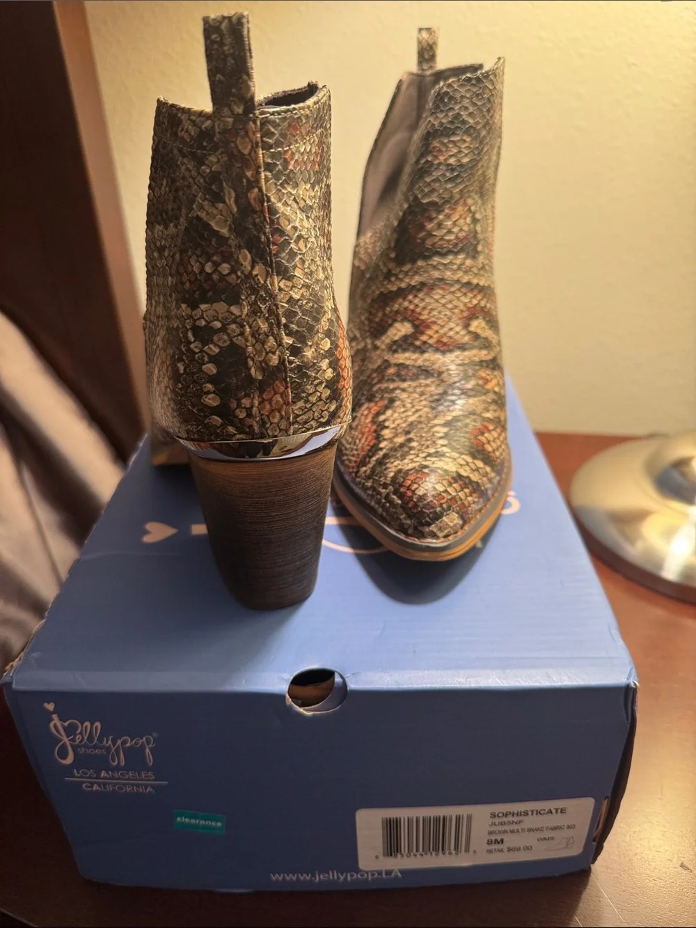 Jellypop Snake-Print Cutout Ankle Booties in Brown and Tan